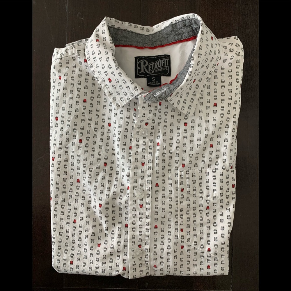 Shirt, Short Sleeve, RetroFit, White/Black&Red Design, Size Junior S